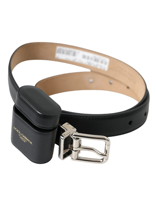 Dolce & Gabbana Black Leather Airpods Case Silver Buckle Women's Belt