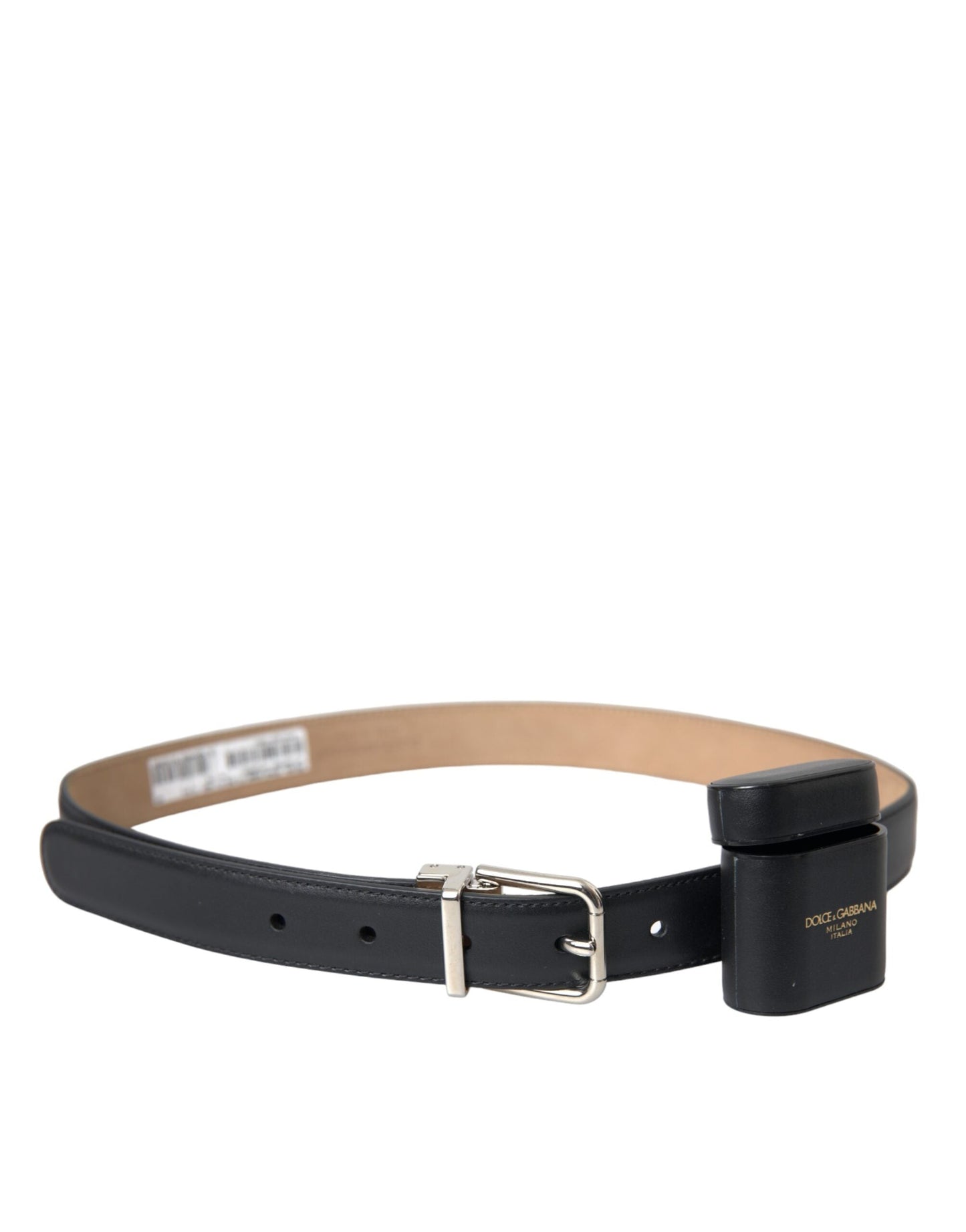 Dolce & Gabbana Black Leather Airpods Case Silver Buckle Women's Belt