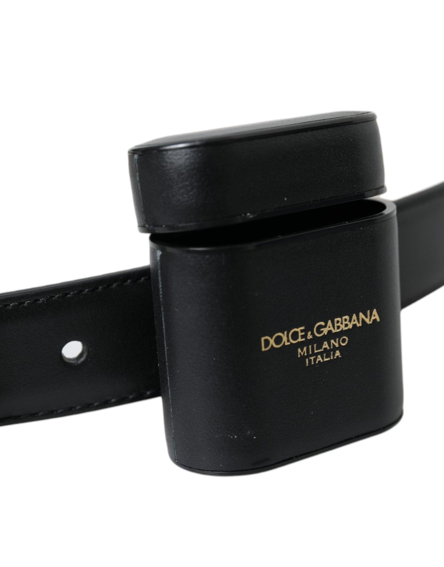 Dolce & Gabbana Black Leather Airpods Case Silver Buckle Women's Belt