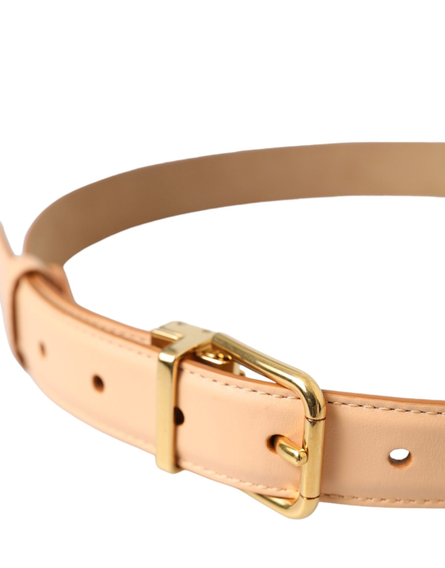 Dolce & Gabbana Beige Calfskin Leather Gold Metal Buckle Women's Belt