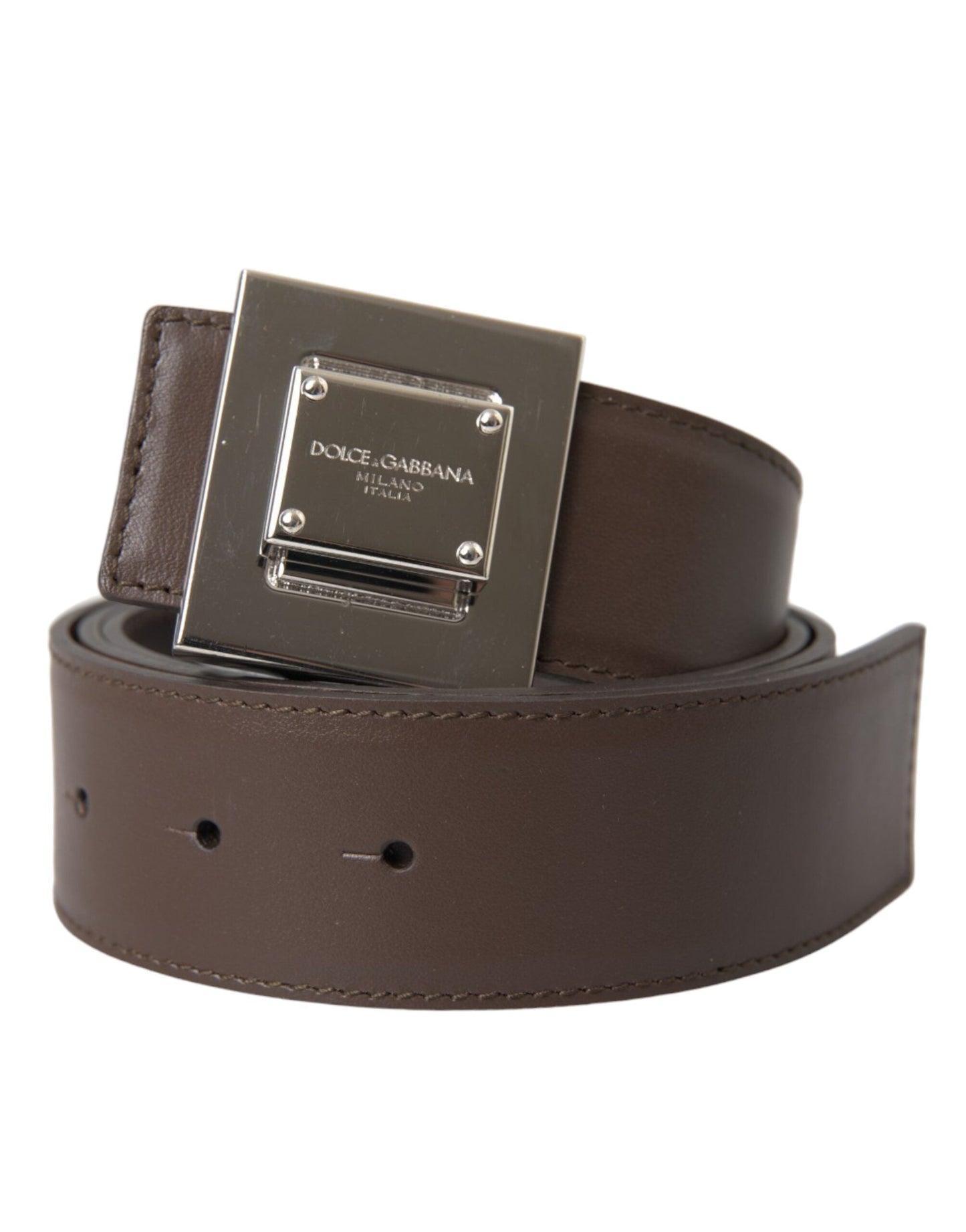 Dolce & Gabbana Brown Calf Leather Square Metal Buckle Women's Belt