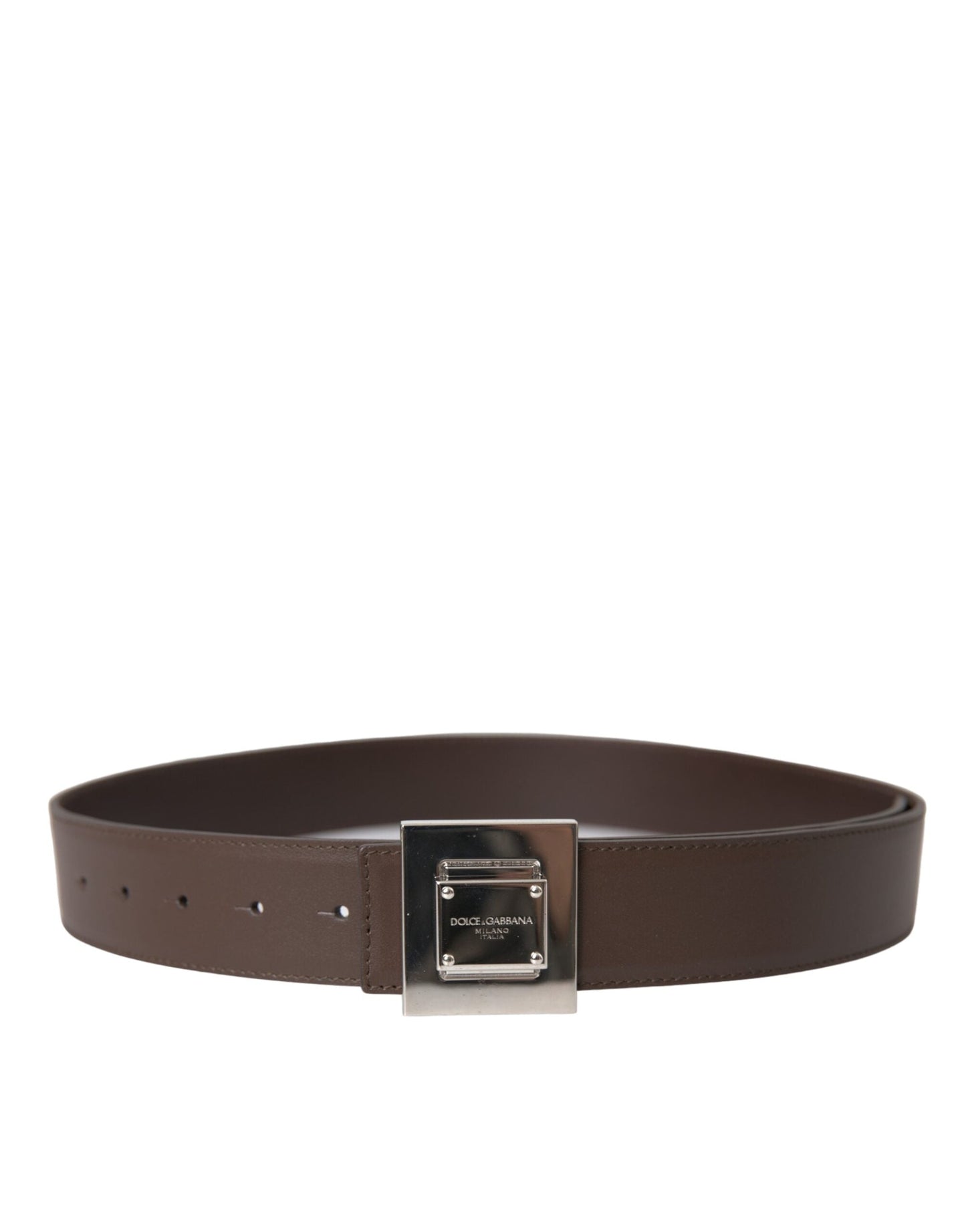 Dolce & Gabbana Brown Calf Leather Square Metal Buckle Women's Belt