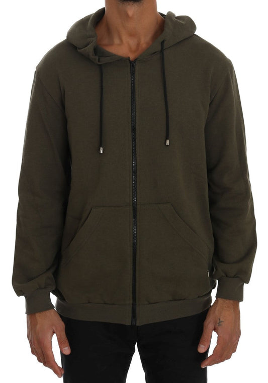 Daniele Alessandrini Green Full Zipper Hodded Cotton Men's Sweater