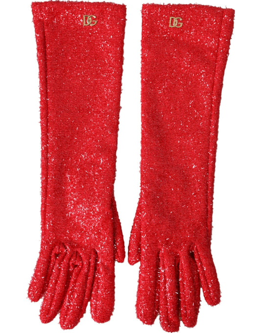 Dolce & Gabbana Red Lurex Fantasia Mid Arm Length Women's Gloves