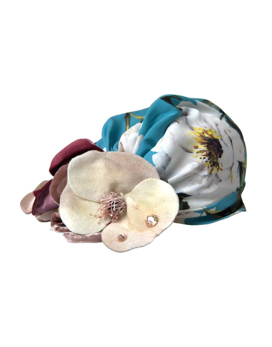 Dolce & Gabbana Blue Floral Motif Turban Head Hat Women's Women
