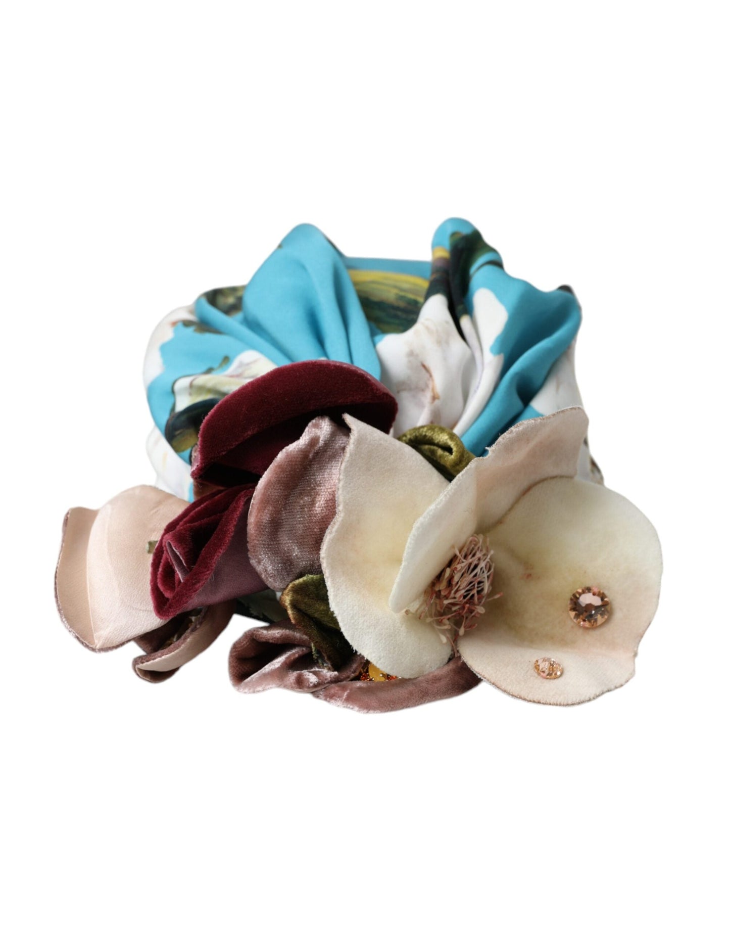 Dolce & Gabbana Blue Floral Motif Turban Head Hat Women's Women