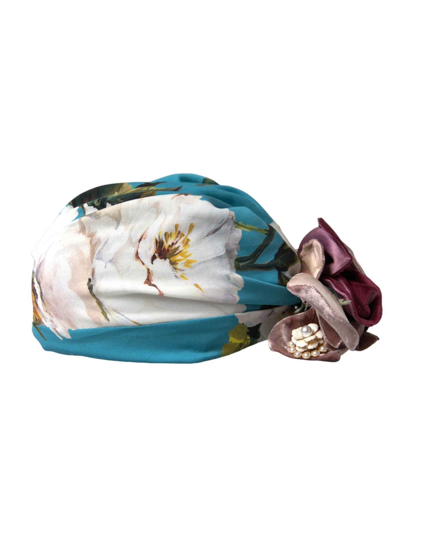 Dolce & Gabbana Blue Floral Motif Turban Head Hat Women's Women