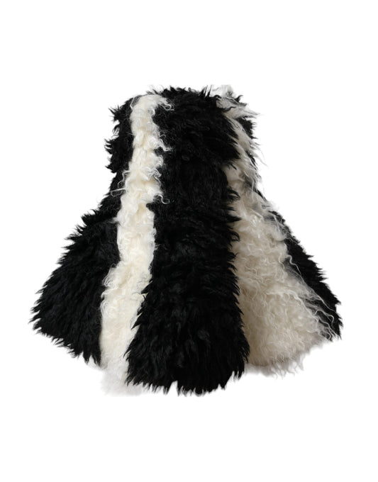 Dolce & Gabbana Black White Stripes Mohair Fur Bucket Women's Hat