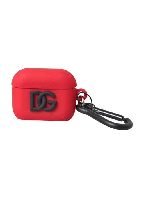 Dolce & Gabbana Red Silicone Rubber Logo Embossed Airpods Women's Case