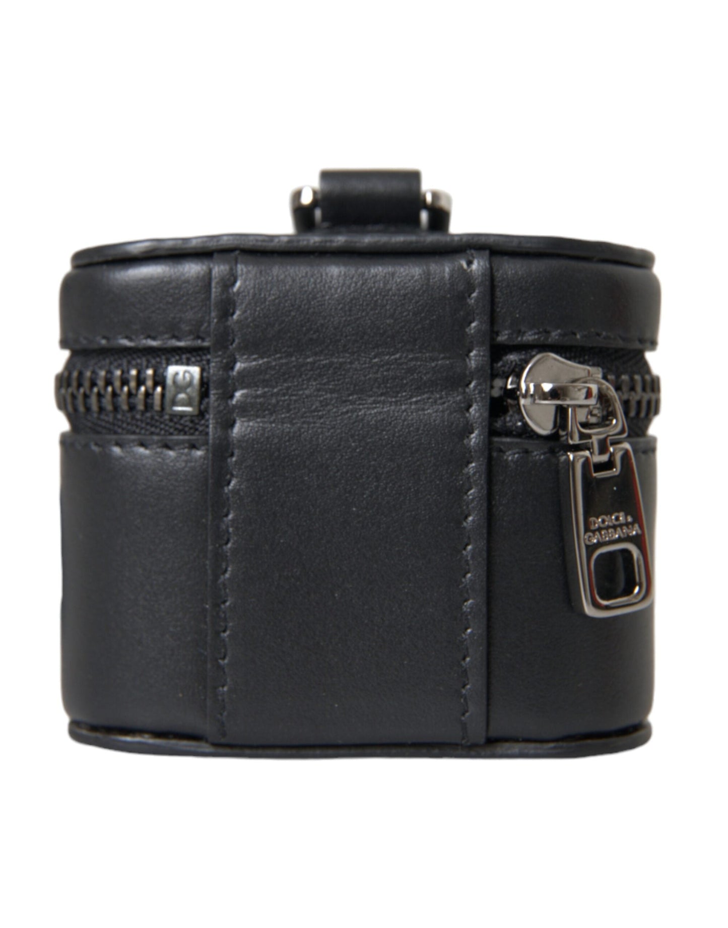 Dolce & Gabbana Black DG Logo Leather Silver Metal Airpods Women's Case