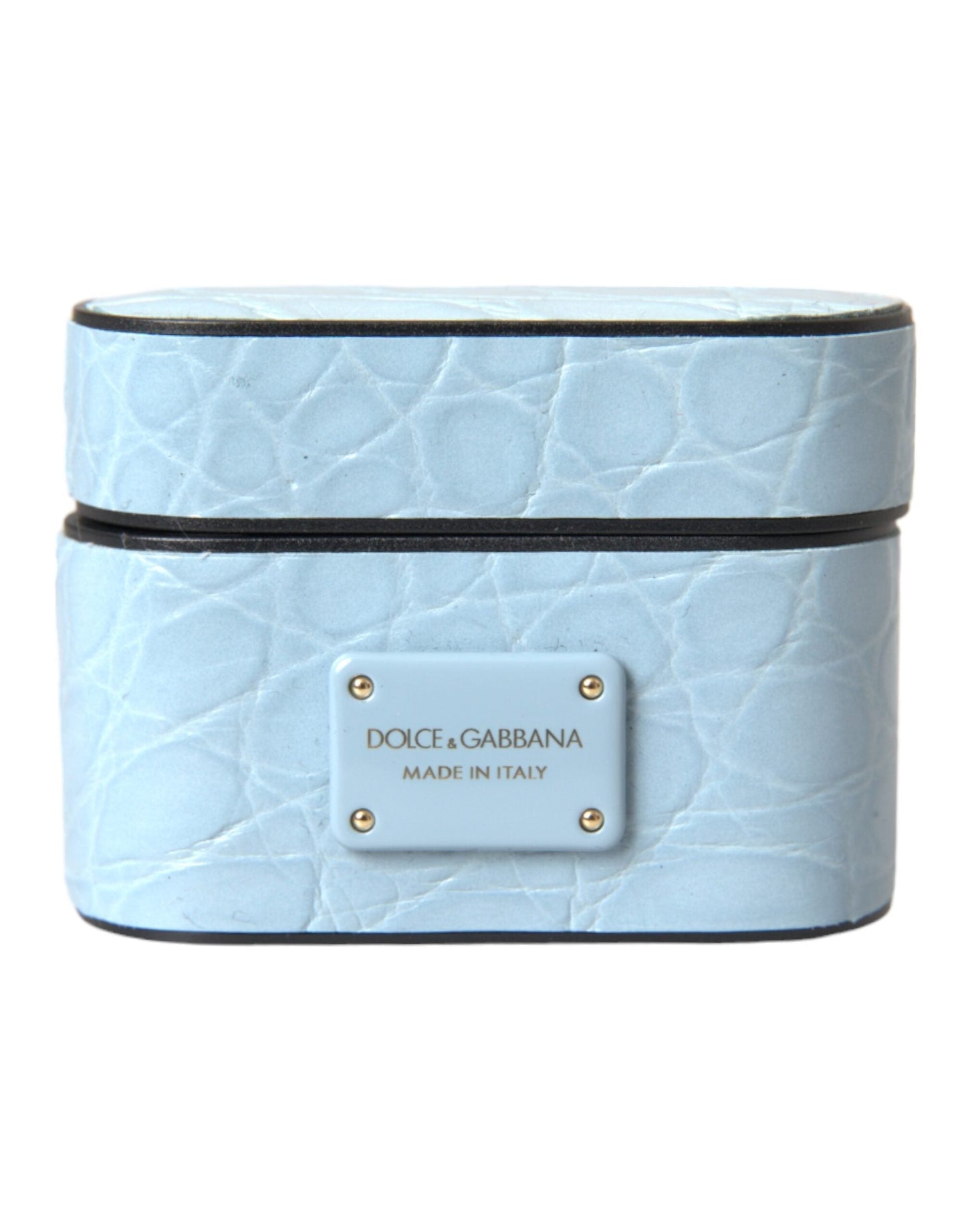 Dolce & Gabbana Light Blue Leather Metal Logo Plaque Airpods Women's Case