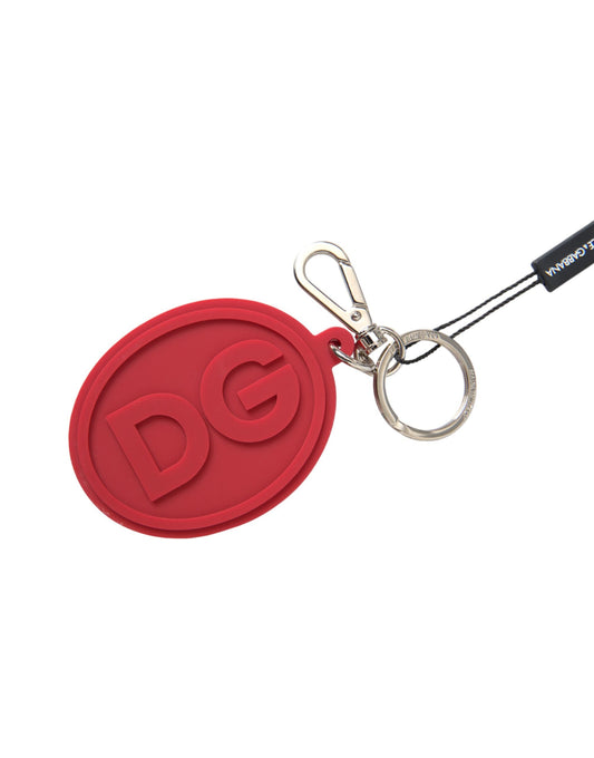 Dolce & Gabbana Red Rubber DG Logo Silver Brass Metal Keyring Men's Keychain