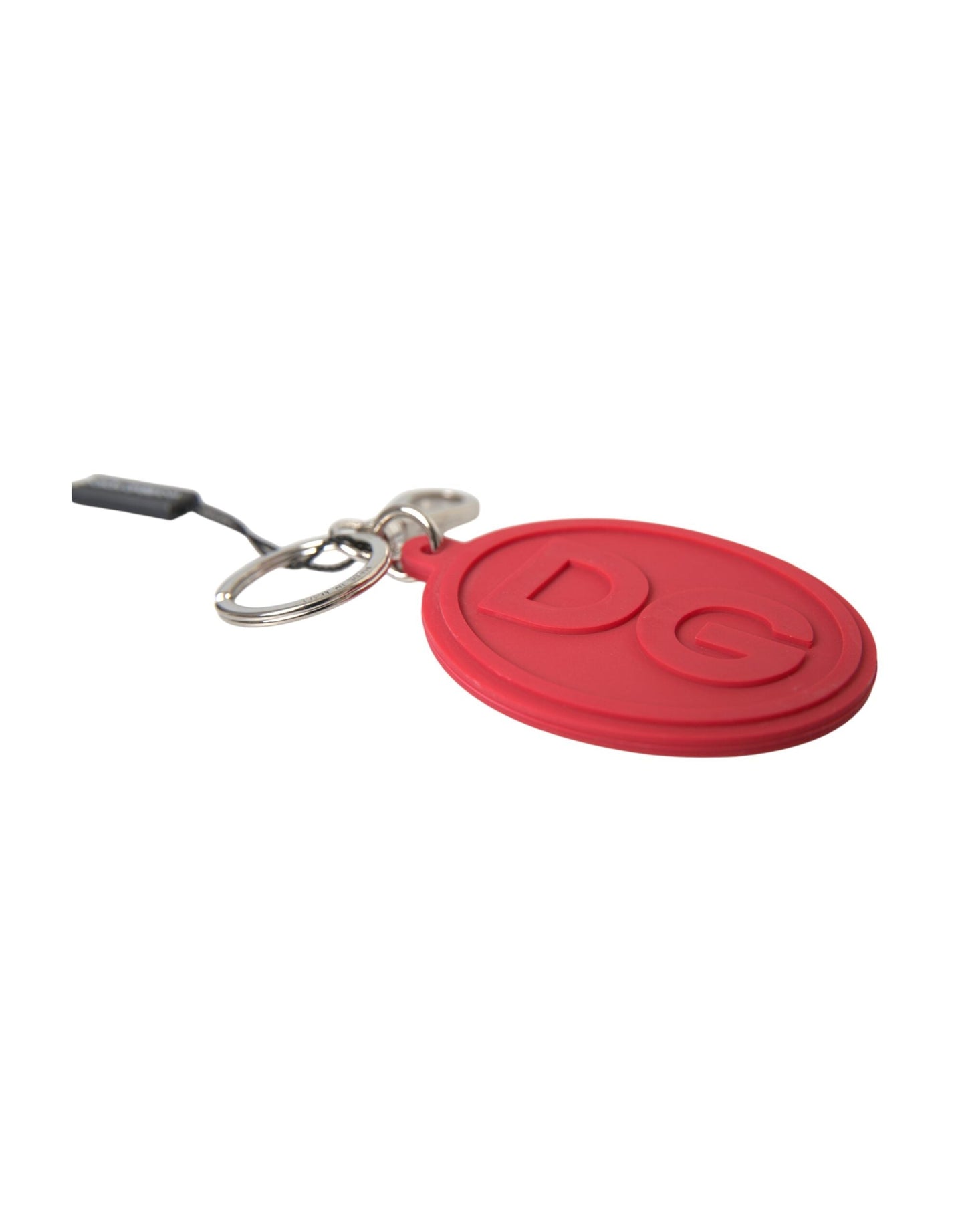 Dolce & Gabbana Red Rubber DG Logo Silver Brass Metal Keyring Men's Keychain
