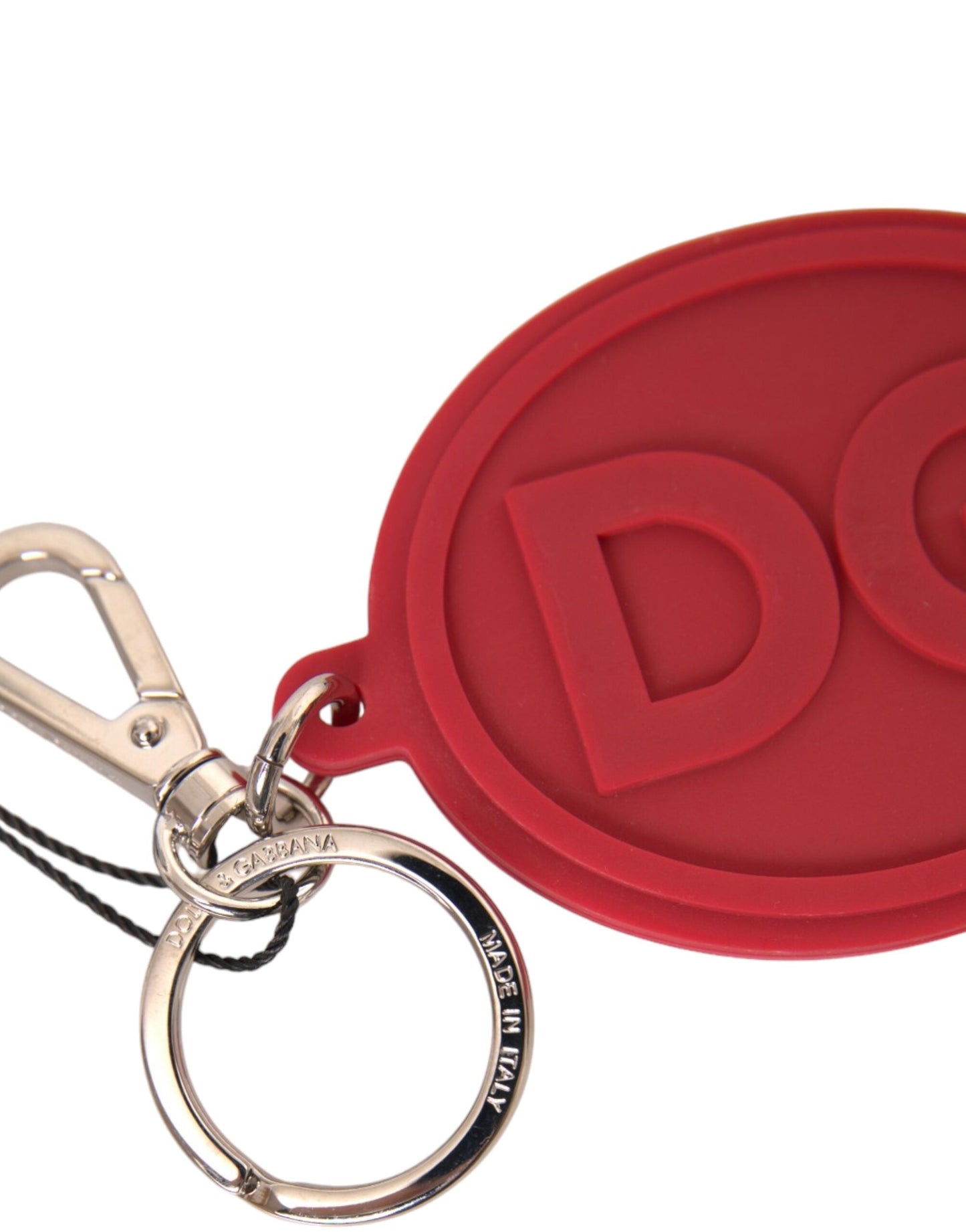 Dolce & Gabbana Red Rubber DG Logo Silver Brass Metal Keyring Men's Keychain