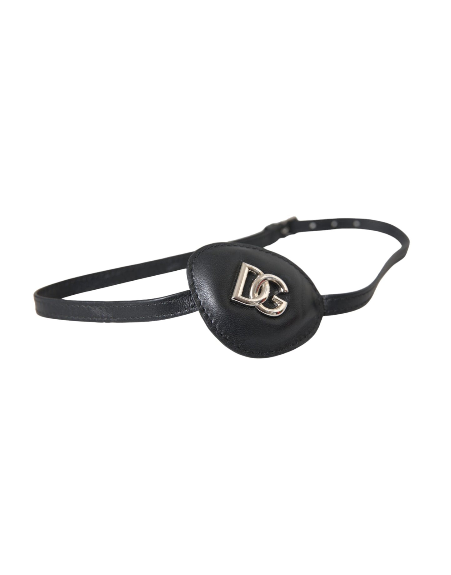 Dolce & Gabbana Black Calfskin Leather Metal DG Logo Eye Women's Patch