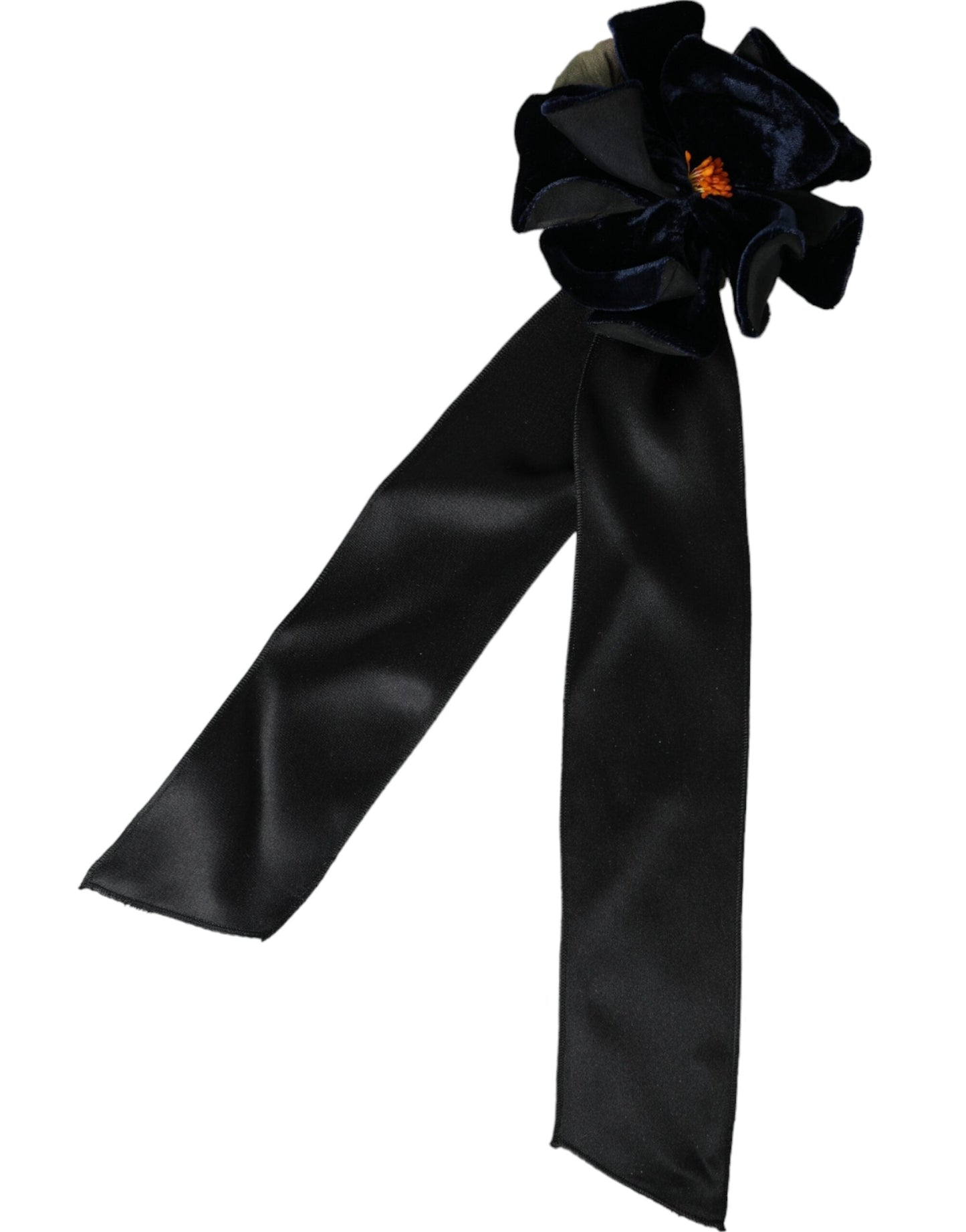 Dolce & Gabbana Black Silk Gold Brass Floral Hair Pin Men's Brooch