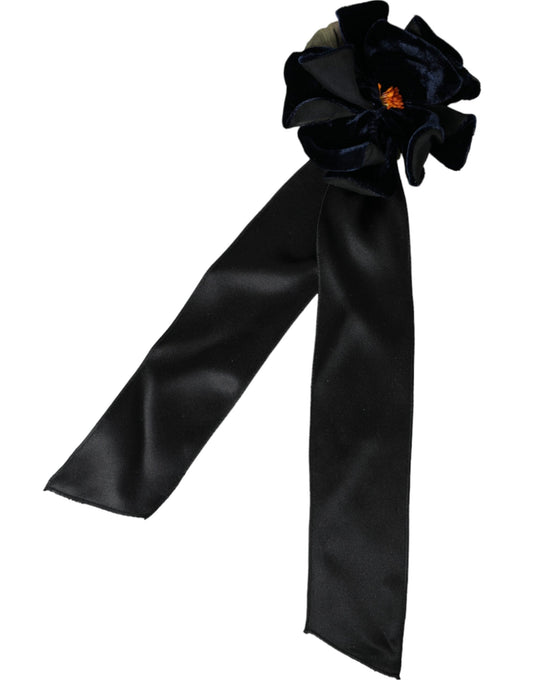 Dolce & Gabbana Black Silk Gold Brass Floral Hair Pin Men's Brooch