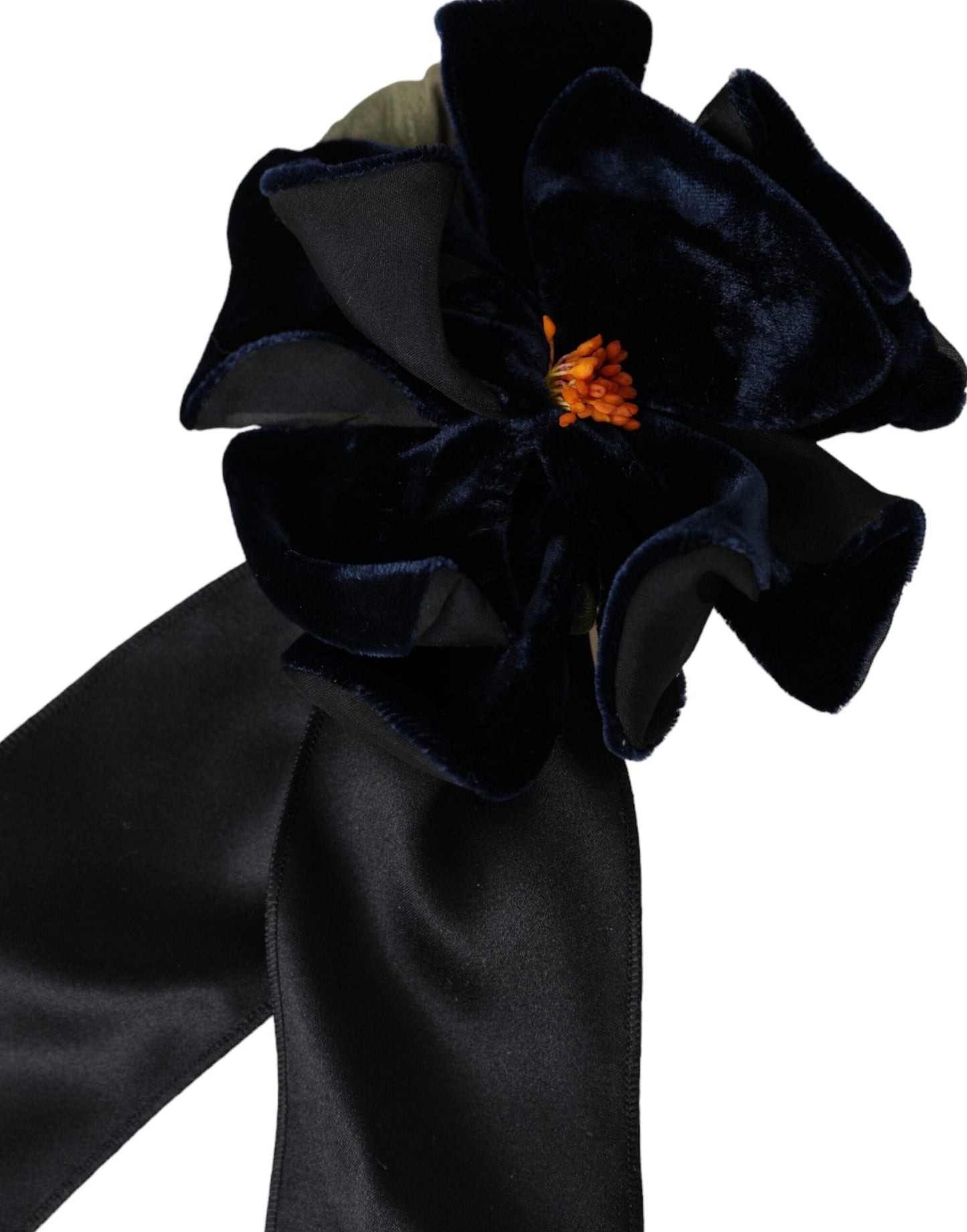 Dolce & Gabbana Black Silk Gold Brass Floral Hair Pin Men's Brooch