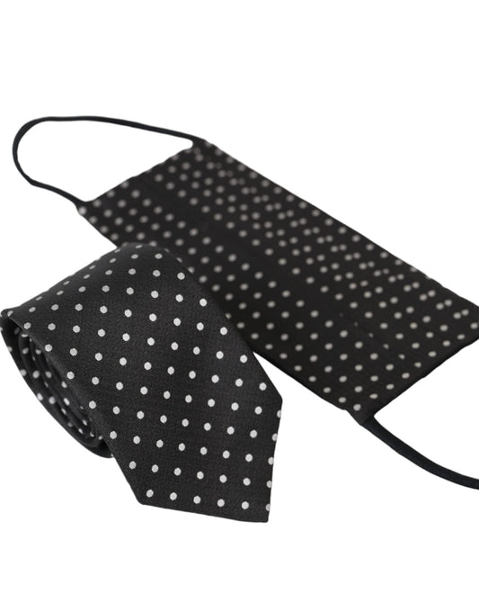 Dolce & Gabbana Black White Polka Dots 100% Silk Necktie Face Men's Mask