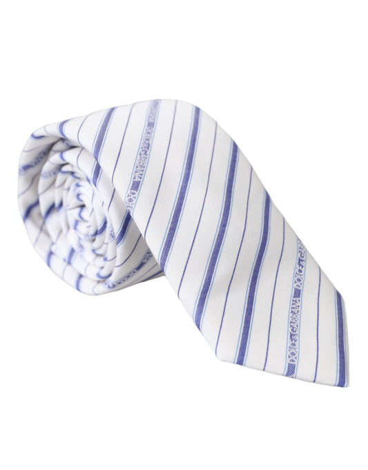 Dolce & Gabbana White Blue Stripes Silk Adjustable Men's Tie