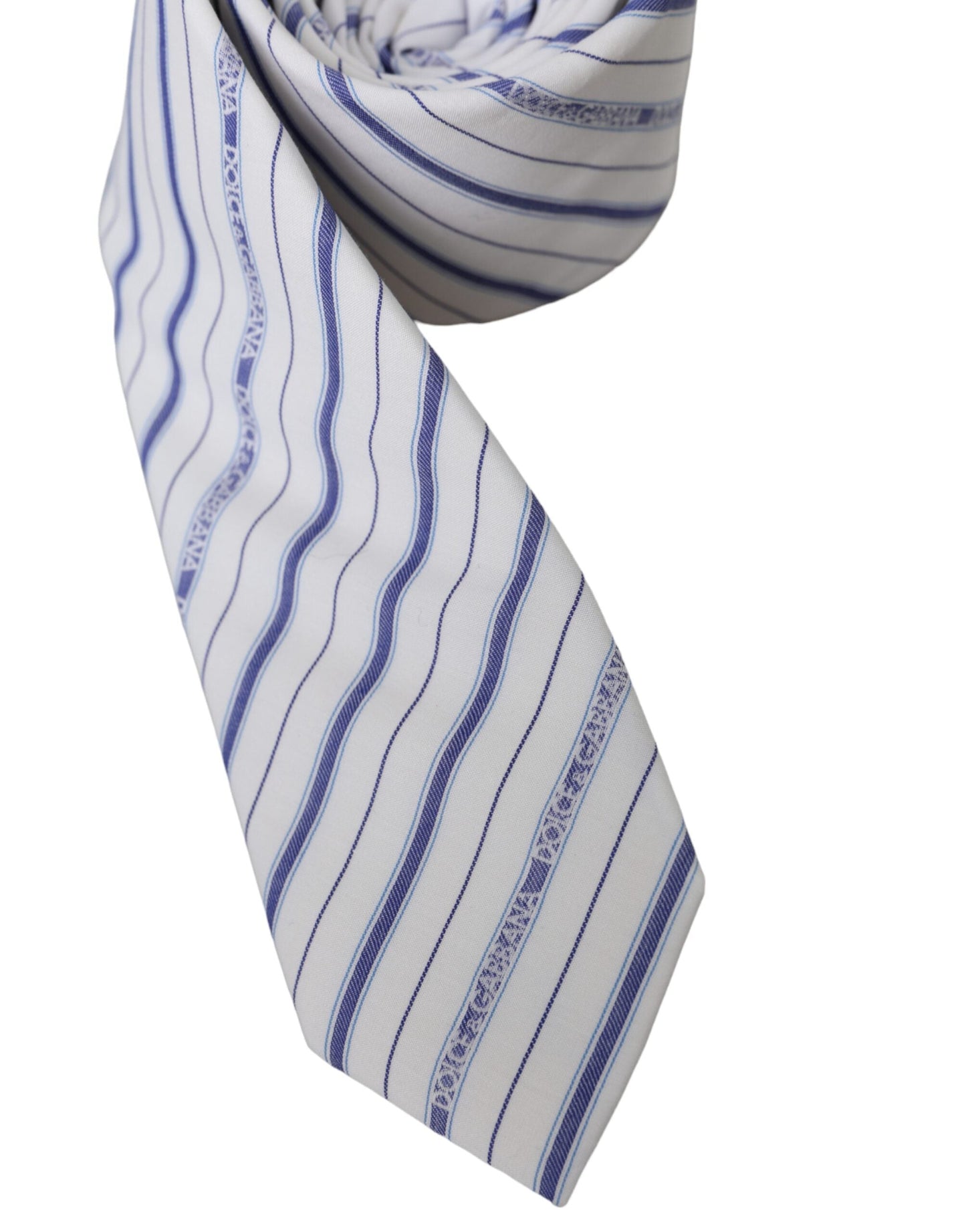 Dolce & Gabbana White Blue Stripes Silk Adjustable Men's Tie