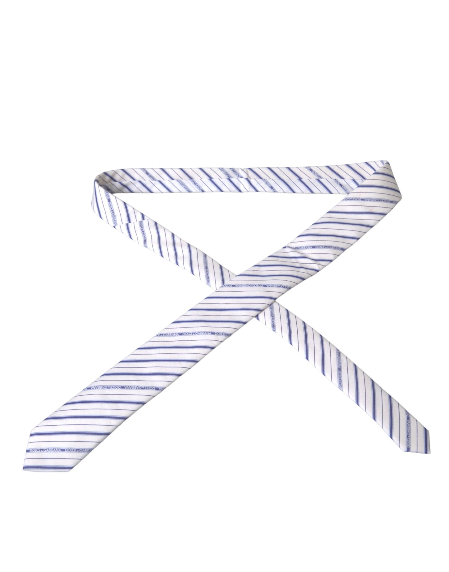 Dolce & Gabbana White Blue Stripes Silk Adjustable Men's Tie