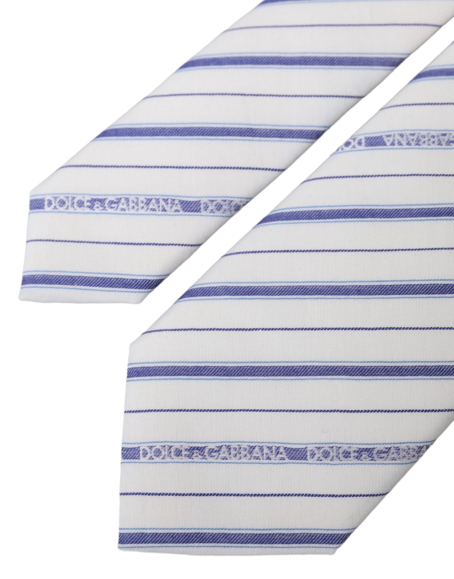 Dolce & Gabbana White Blue Stripes Silk Adjustable Men's Tie