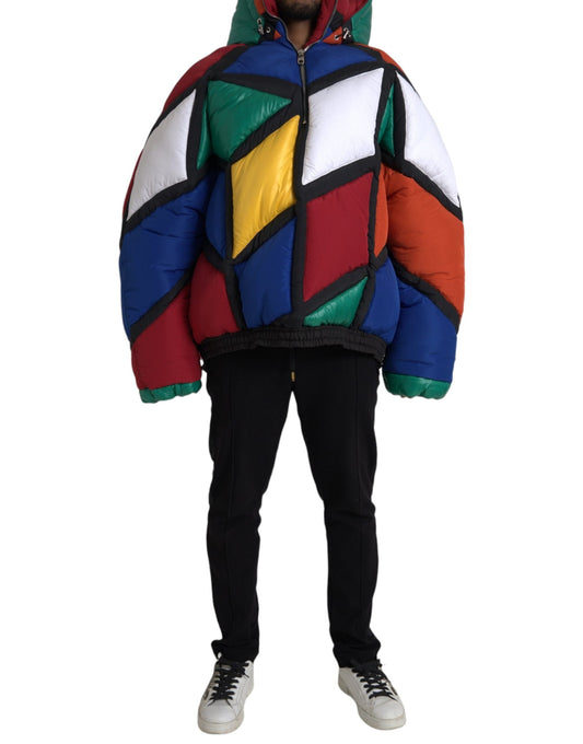 Dolce & Gabbana Multicolor Quilted Hooded Puffer Men's Jacket