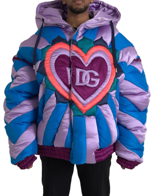 Dolce & Gabbana Multicolor Heart Logo Hooded Puffer Men's Jacket