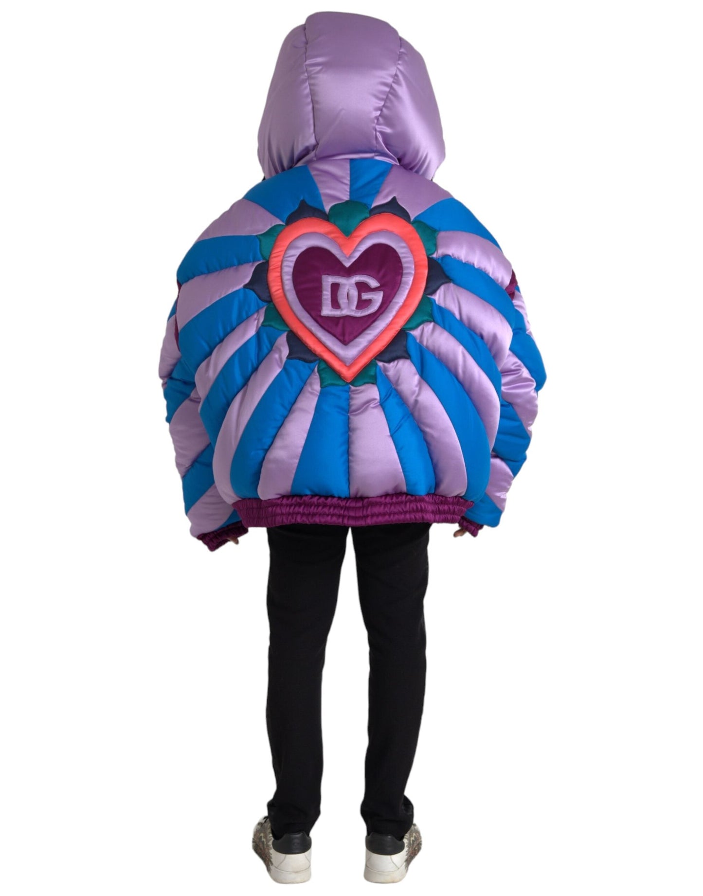 Dolce & Gabbana Multicolor Heart Logo Hooded Puffer Men's Jacket