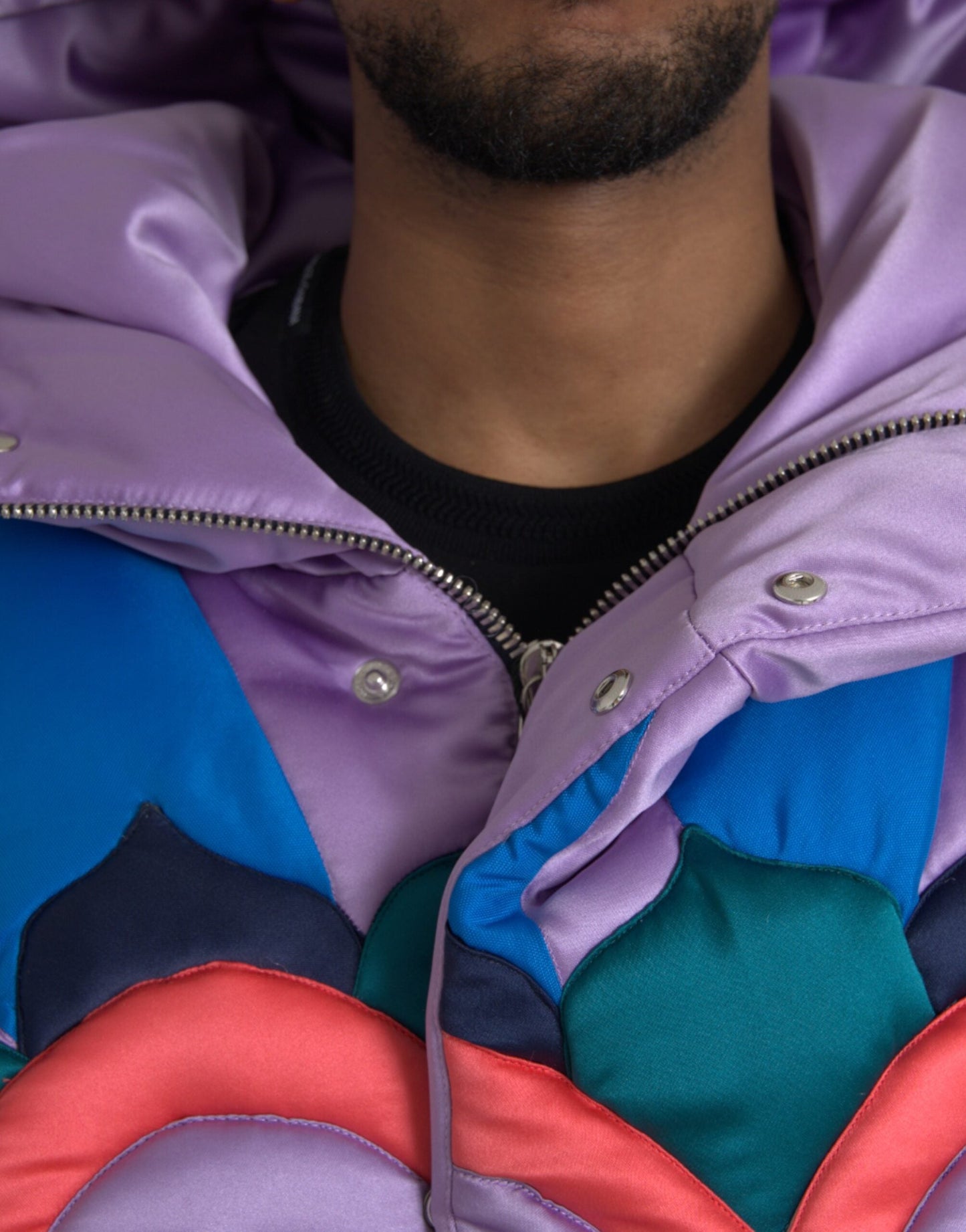 Dolce & Gabbana Multicolor Heart Logo Hooded Puffer Men's Jacket