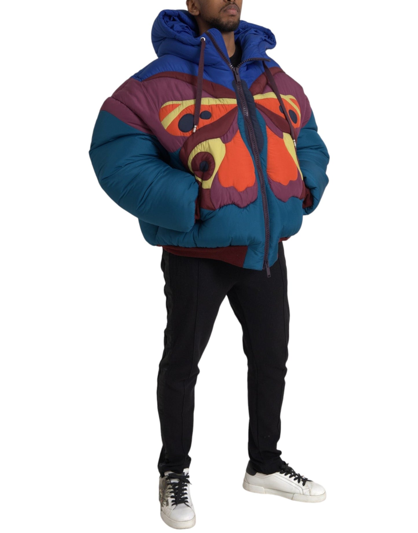 Dolce & Gabbana Multicolor Butterfly Hooded Puffer Men's Jacket