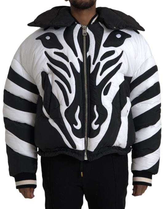 Dolce & Gabbana Black White Stripes Hooded Puffer Men's Jacket