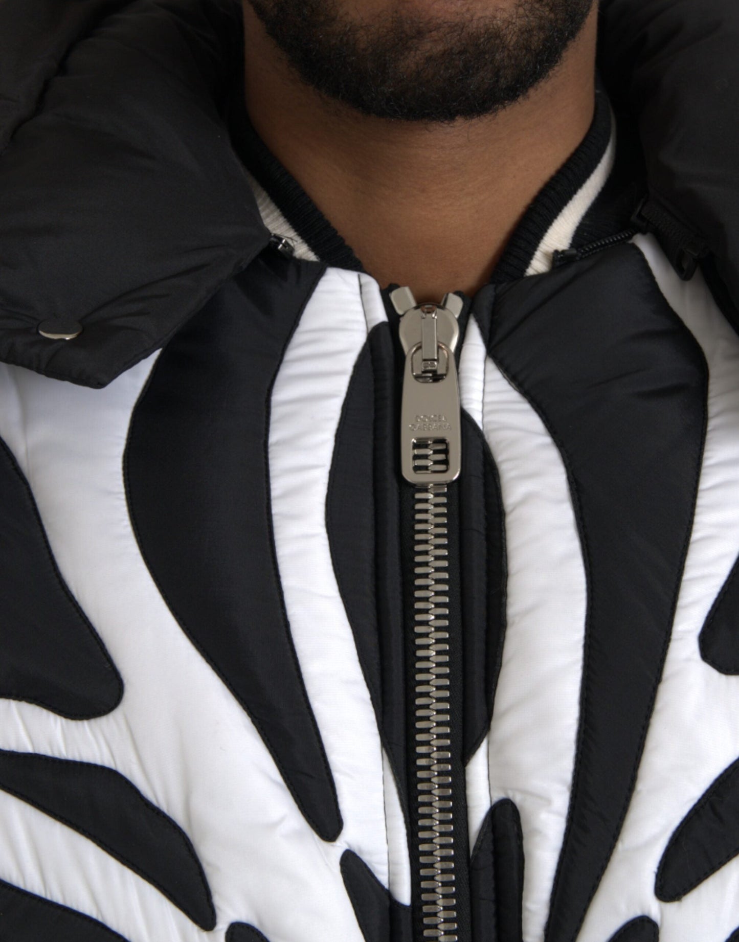 Dolce & Gabbana Black White Stripes Hooded Puffer Men's Jacket