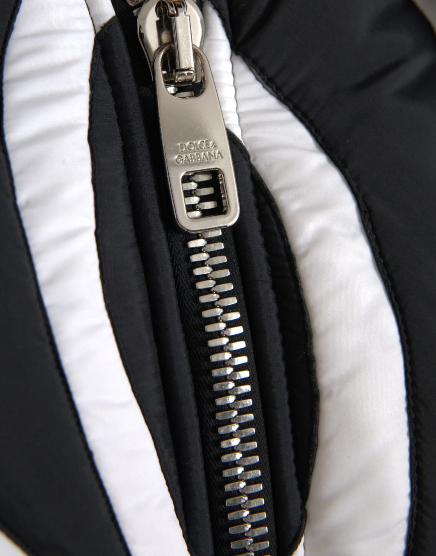 Dolce & Gabbana Black White Stripes Hooded Puffer Men's Jacket