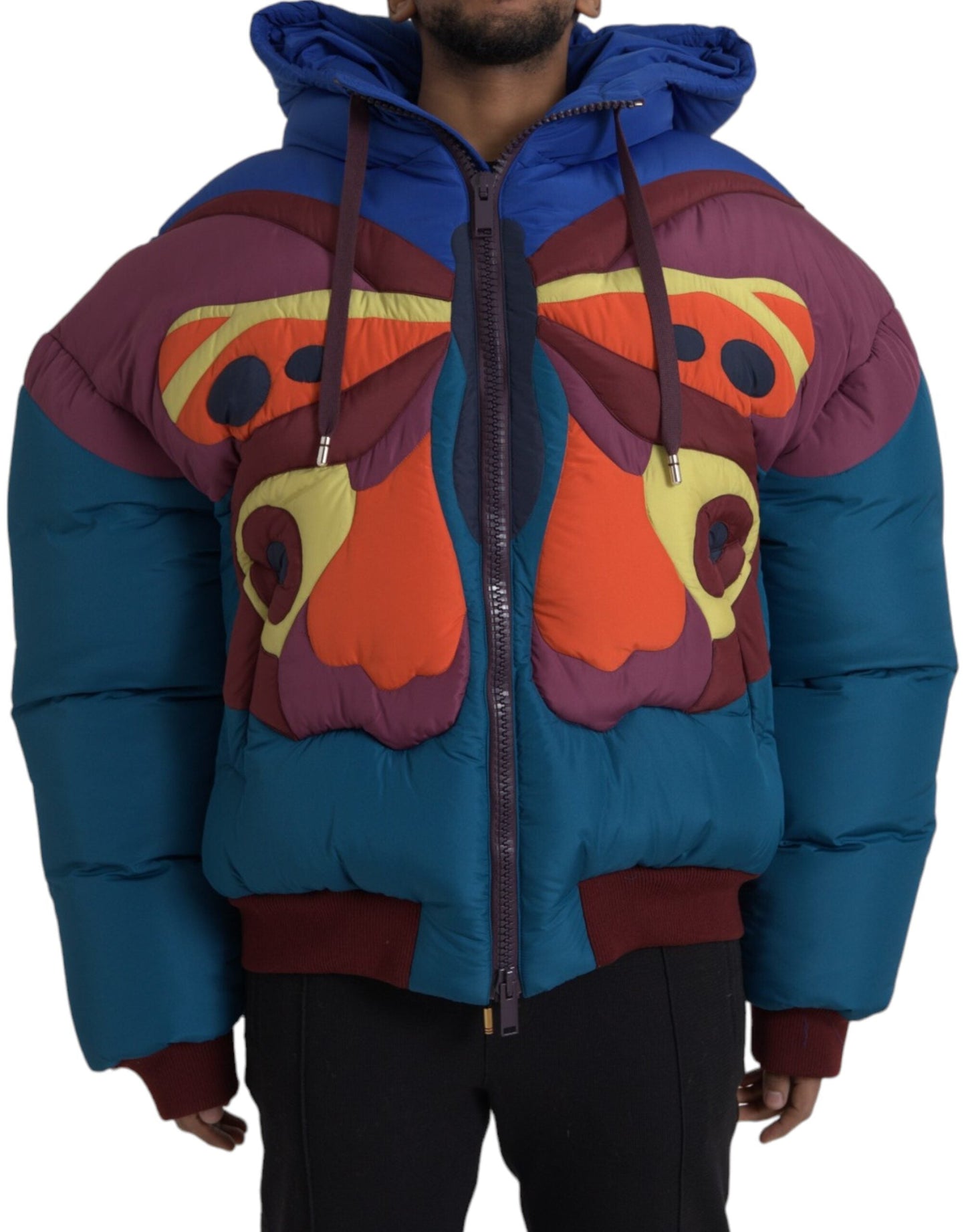 Dolce & Gabbana Multicolor Butterfly Hooded Puffer Men's Jacket