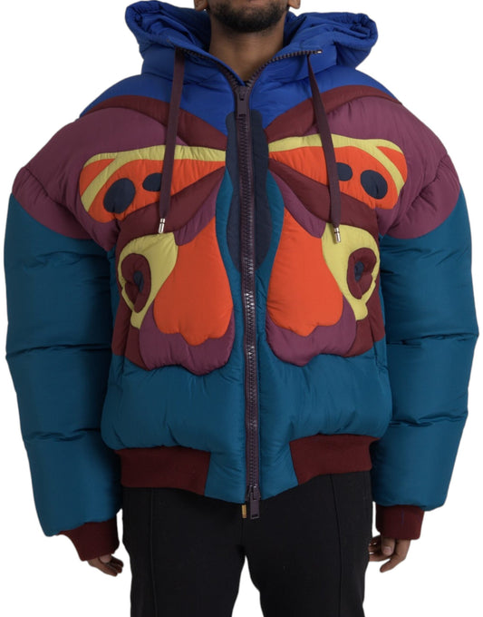 Dolce & Gabbana Multicolor Butterfly Hooded Puffer Men's Jacket