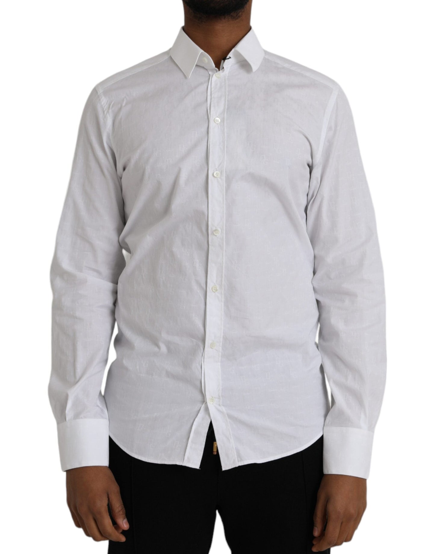 Dolce & Gabbana White Cotton Long Sleeve Dress GOLD Men's Shirt