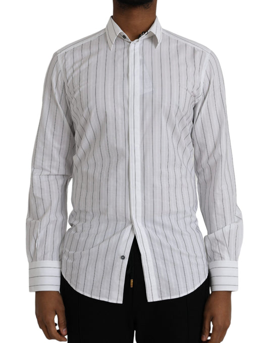 Dolce & Gabbana Black White Striped Formal Dress GOLD Men's Shirt