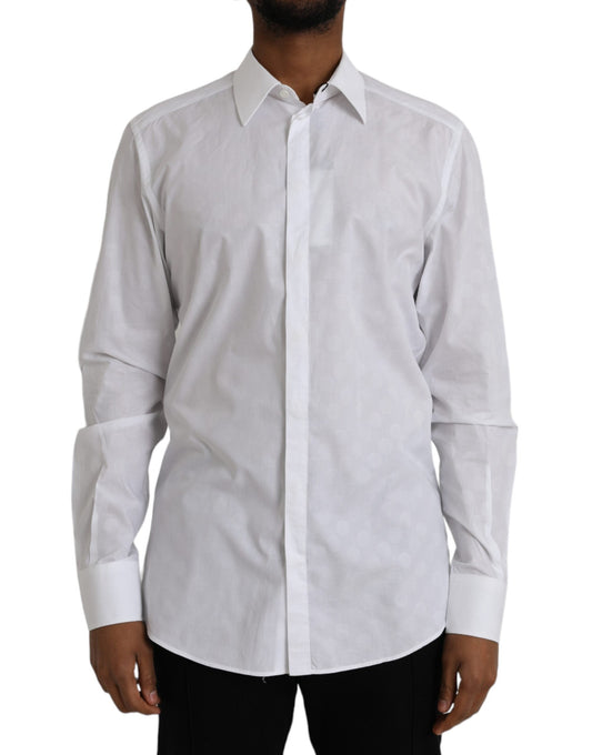 Dolce & Gabbana White Polka Dotted Cotton Dress GOLD Men's Shirt