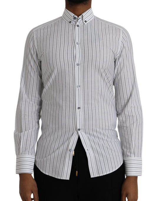 Dolce & Gabbana Black White Striped Formal Dress GOLD Men's Shirt