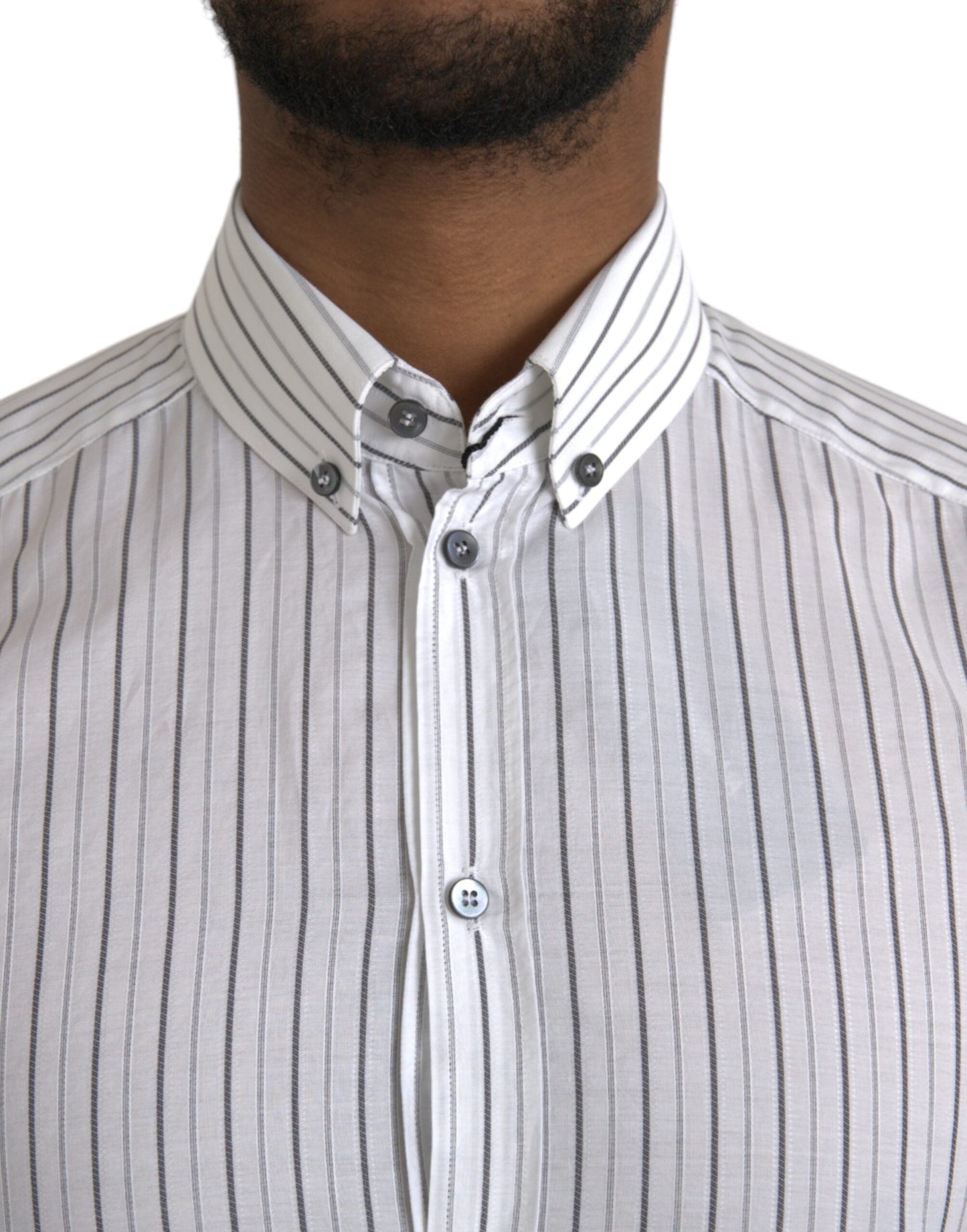 Dolce & Gabbana Black White Striped Formal Dress GOLD Men's Shirt
