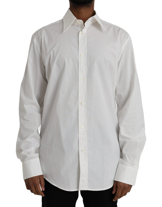 Dolce & Gabbana White Cotton Dress Slim Fit GOLD Men's Shirt
