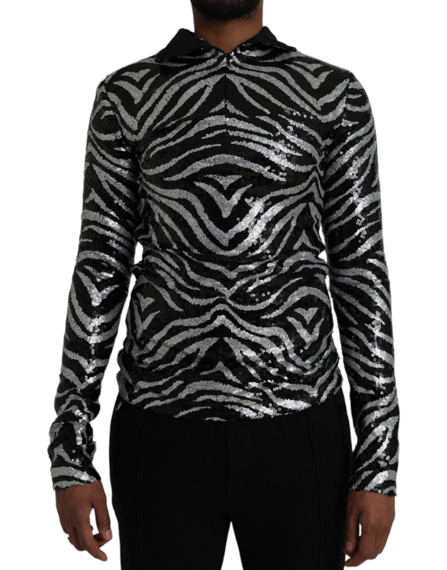 Dolce & Gabbana Black Silver Sequined Polyester Men's Sweater