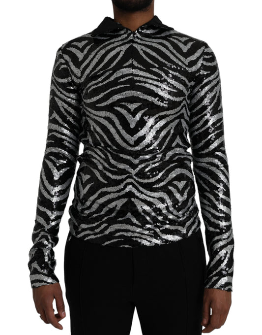 Dolce & Gabbana Black Silver Sequined Polyester Men's Sweater