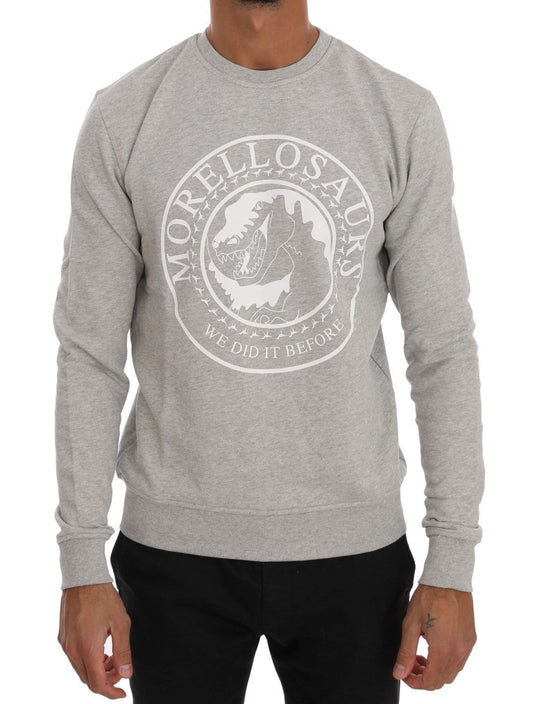 Frankie Morello Gray Cotton Crewneck Pullover Men's Sweater