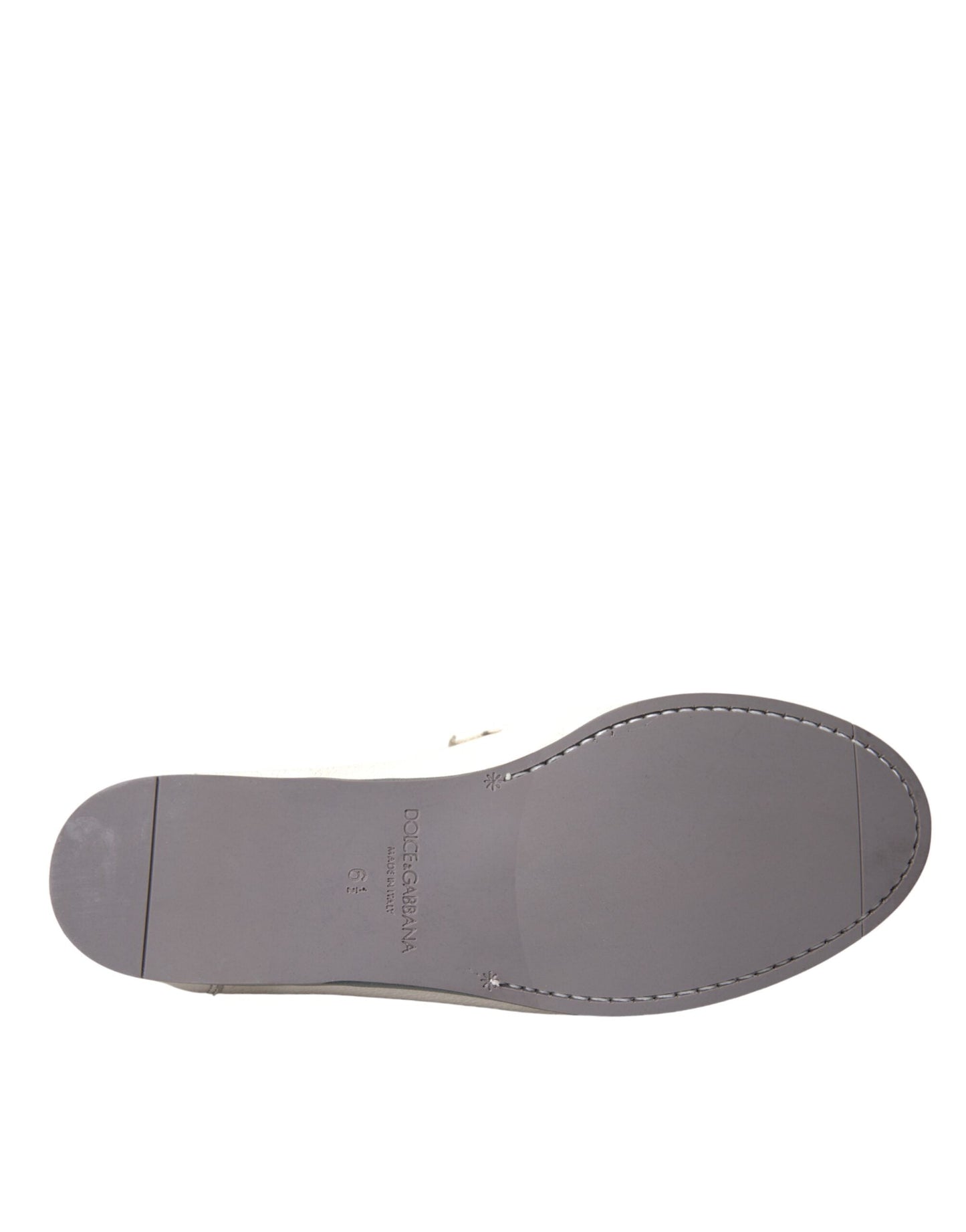 Dolce & Gabbana White Gray Leather Slip Mocassin Shoes Men's Loafer
