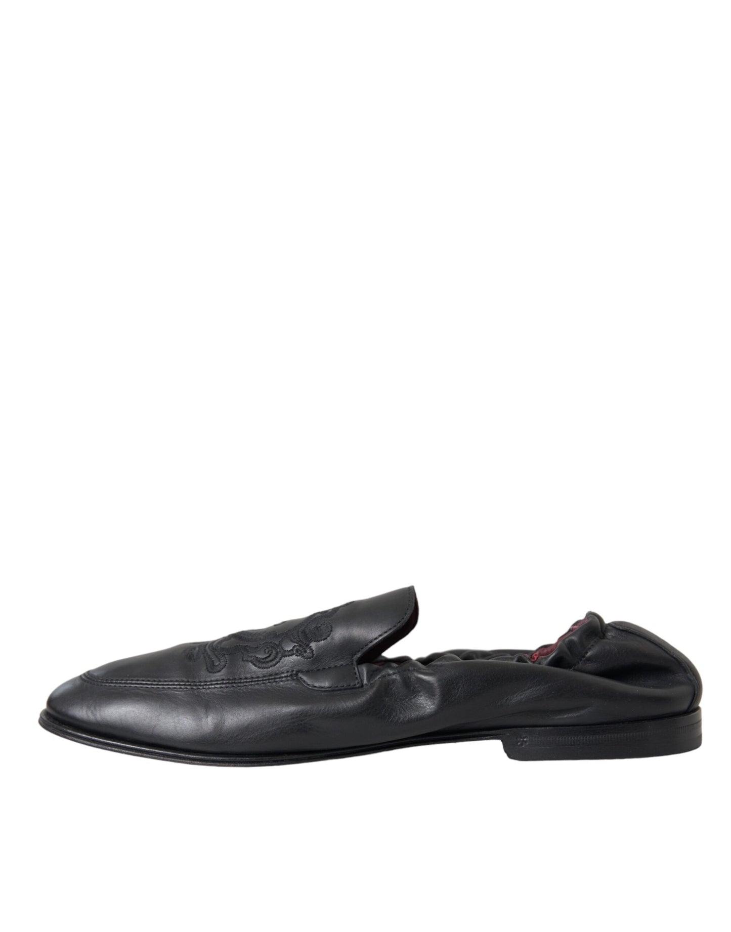 Dolce & Gabbana Black Logo Embroidered Leather Loafer Men Dress Men's Shoes