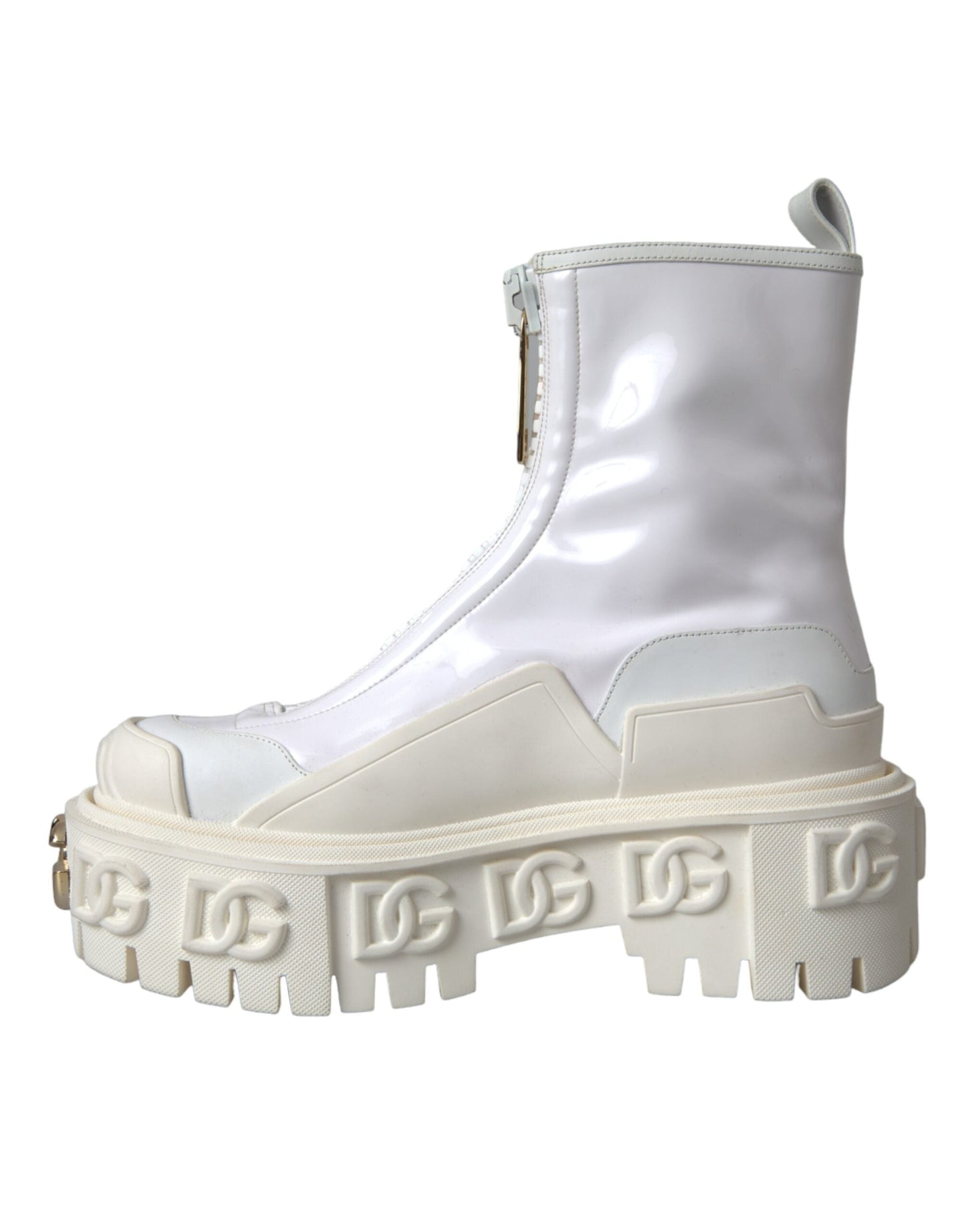 Dolce & Gabbana White Leather Rubber Logo Ankle Boots Women's Shoes (Pre-Owned)