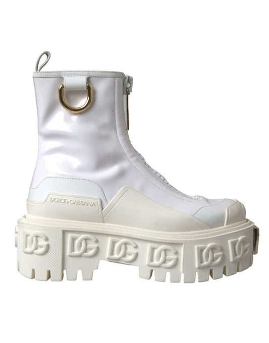 Dolce & Gabbana White Leather Rubber Logo Ankle Boots Women's Shoes (Pre-Owned)